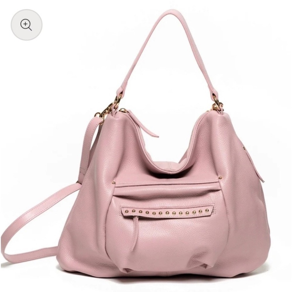 LAGO Pink Pebbled Leather Crossbody Bag Hobo Satchel Gold Studded Detail